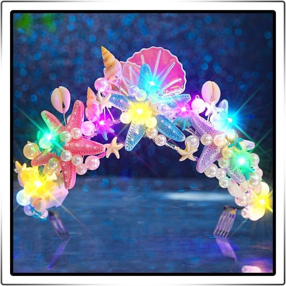 LED Starfish Crown Beach Shell Mermaid Hair Accessories for Women